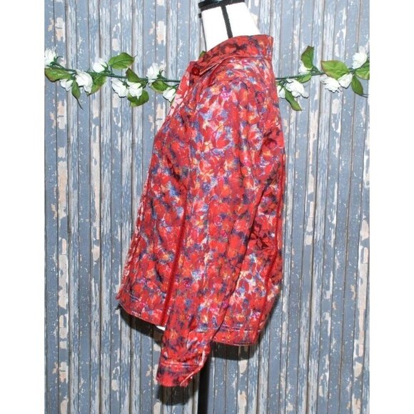 Reversible Ladies Red Floral Lightweight Jacket Size PS Button Up Casual Modest - Picture 9 of 11